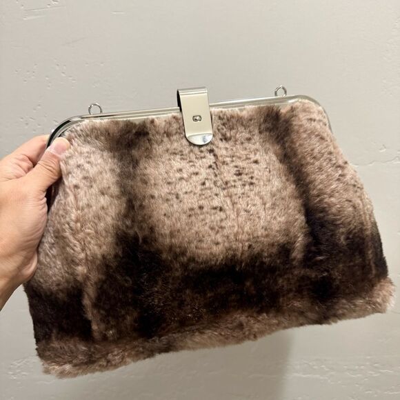 Real Rex Rabbit Fur Handmade Unique Rivet Frame Push Lock Handbag, Crossbody - Picture 4 of 16